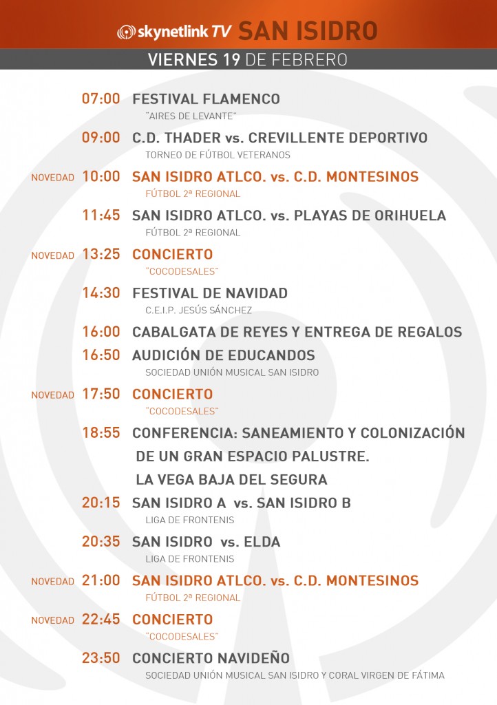 19-02-2016 Programación San Isidro viernes