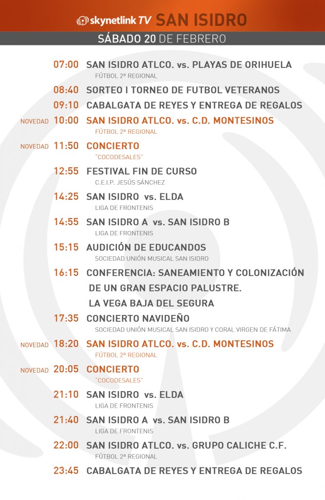 20-02-2016 Programación San Isidro sábado