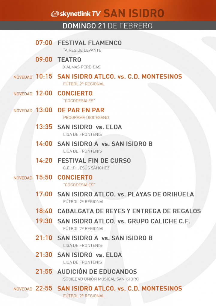 21-02-2016 Programación San Isidro domingo