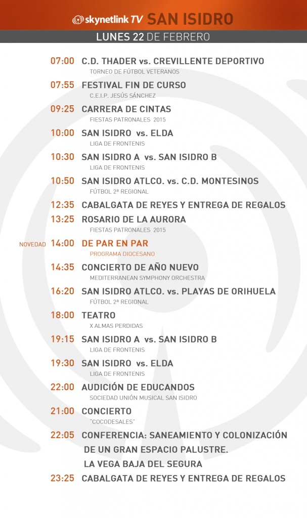 22-02-2016 Programación San Isidro lunes