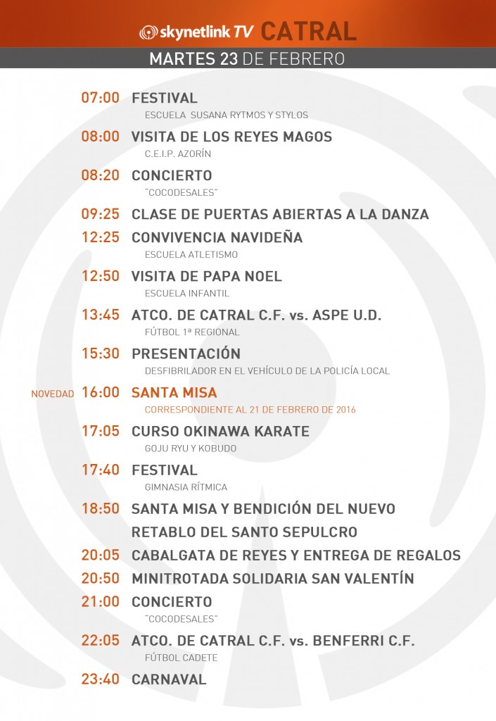 23-02-2016 Programación Catral martes