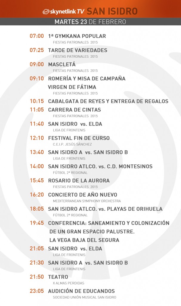 23-02-2016 Programación San Isidro martes