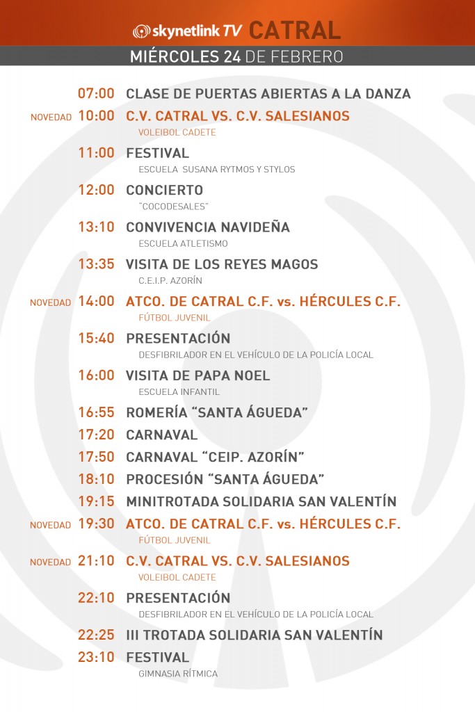 24-02-2016 Programación Catral miércoles