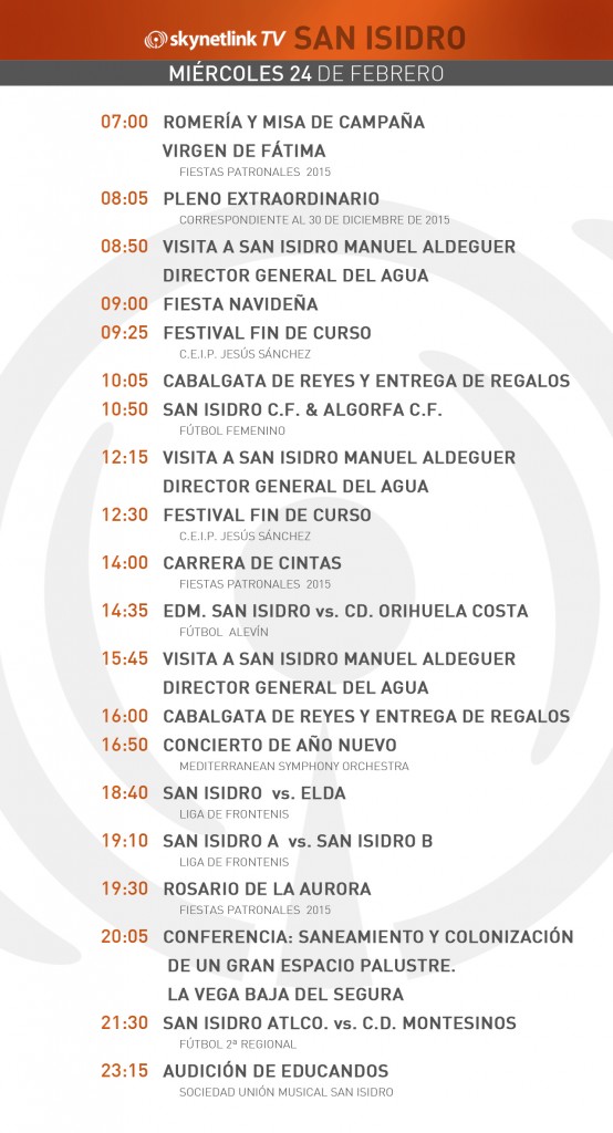 24-02-2016 Programación San Isidro miércoles