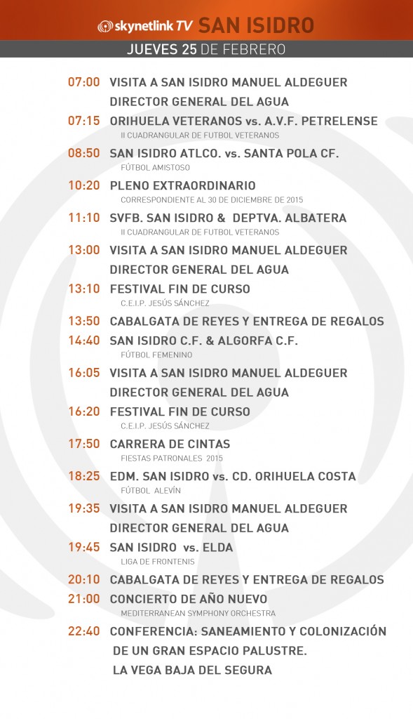 25-02-2016 Programación San Isidro jueves