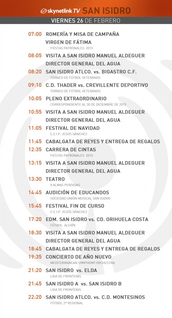 26-02-2016 Programación San Isidro viernes