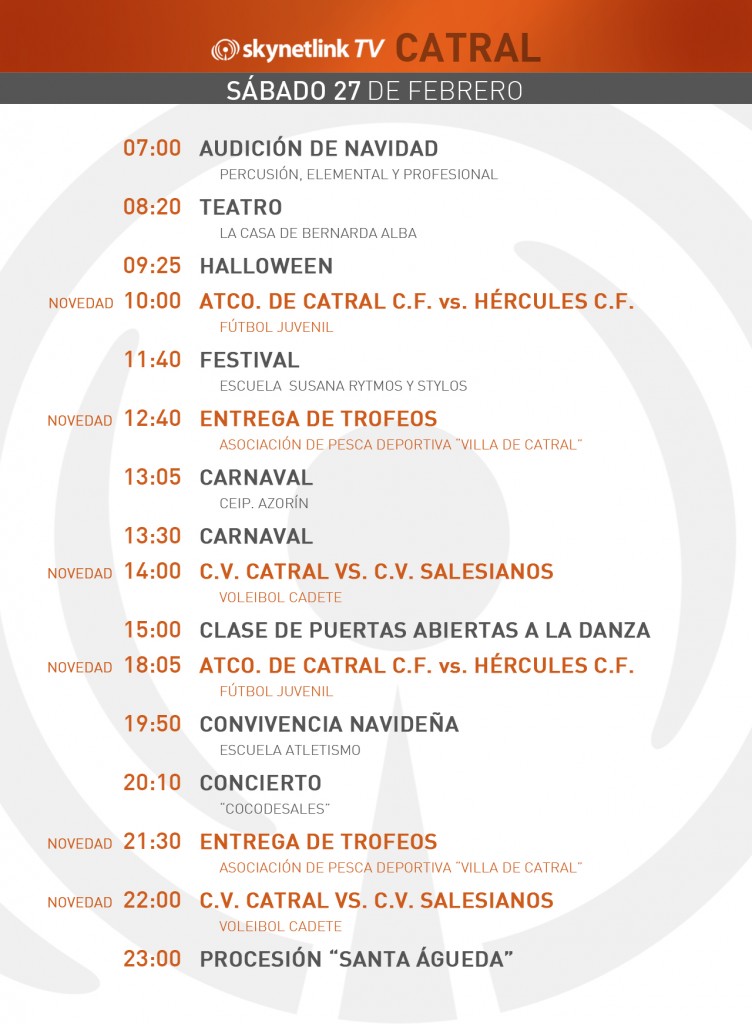 27-02-2016 Programación Catral sábado