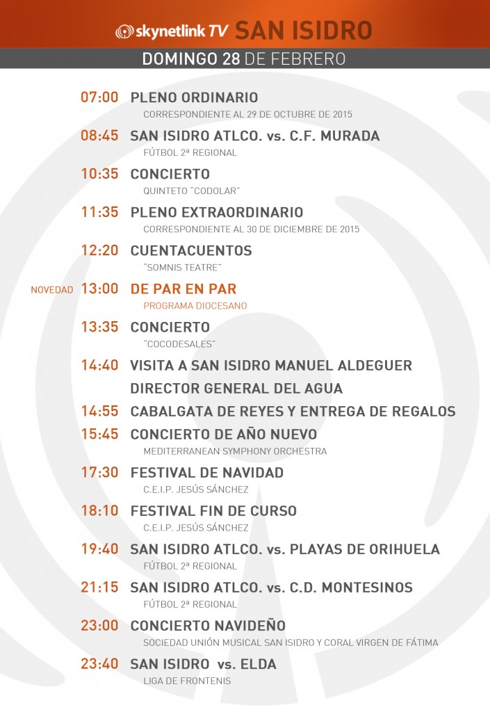 28-02-2016 Programación San Isidro domigo