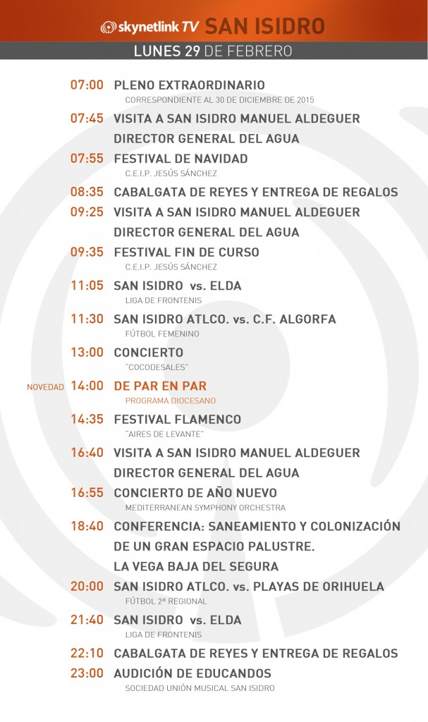 29-02-2016 Programación San Isidro lunes