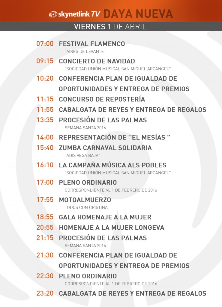 01-04-2016 Programación Daya Nueva viernes