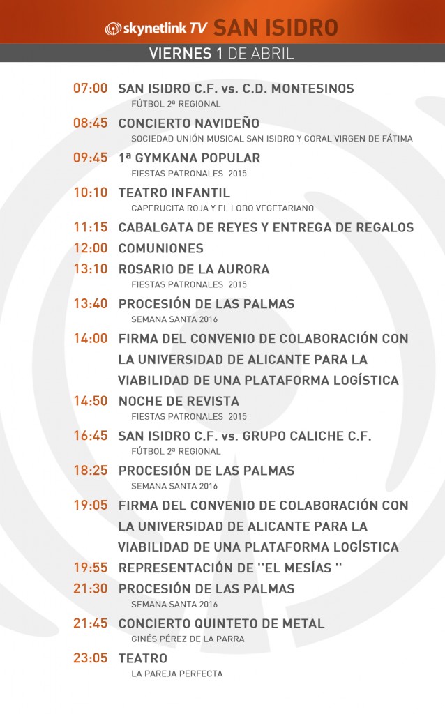 01-04-2016 Programación San Isidro viernes