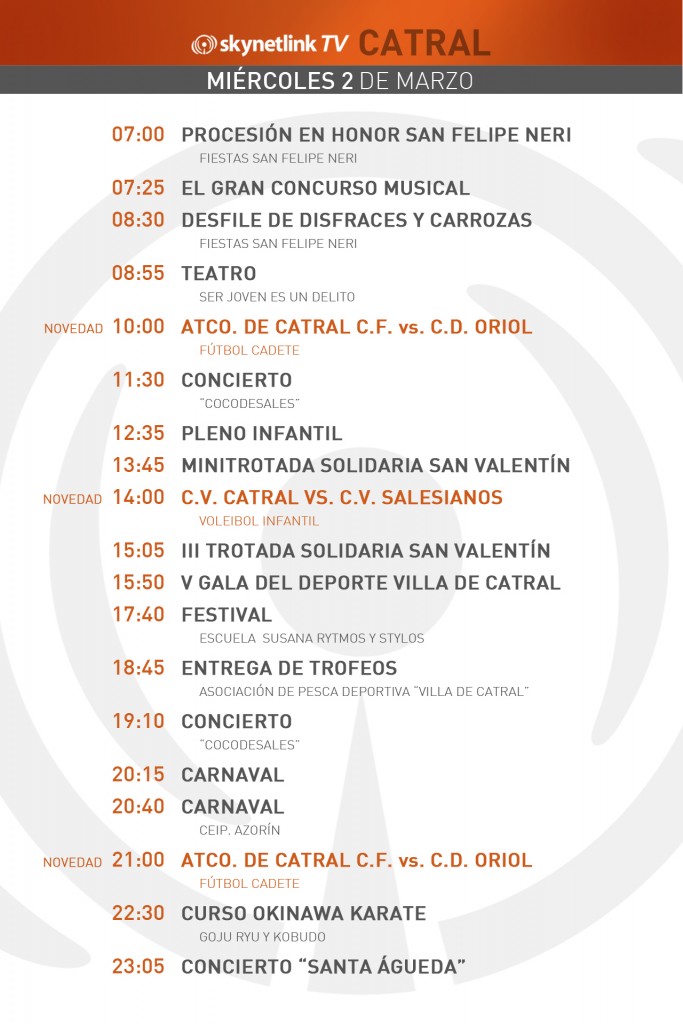 02-03-2016 Programación Catral miércoles