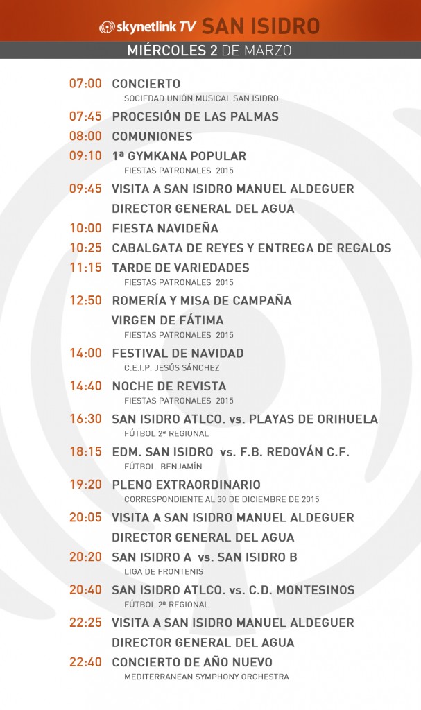 02-03-2016 Programación San Isidro miércoles