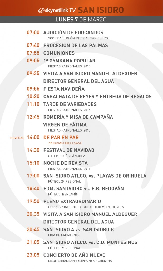 07-03-2016 Programación San Isidro lunes