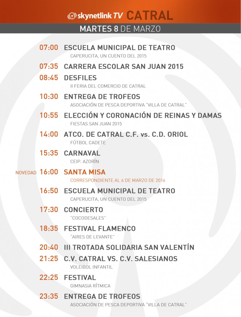 08-03-2016 Programación Catral martes