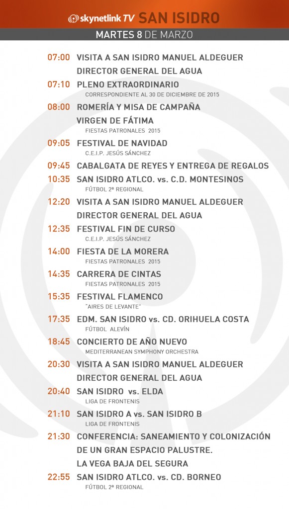 08-03-2016 Programación San Isidro martes