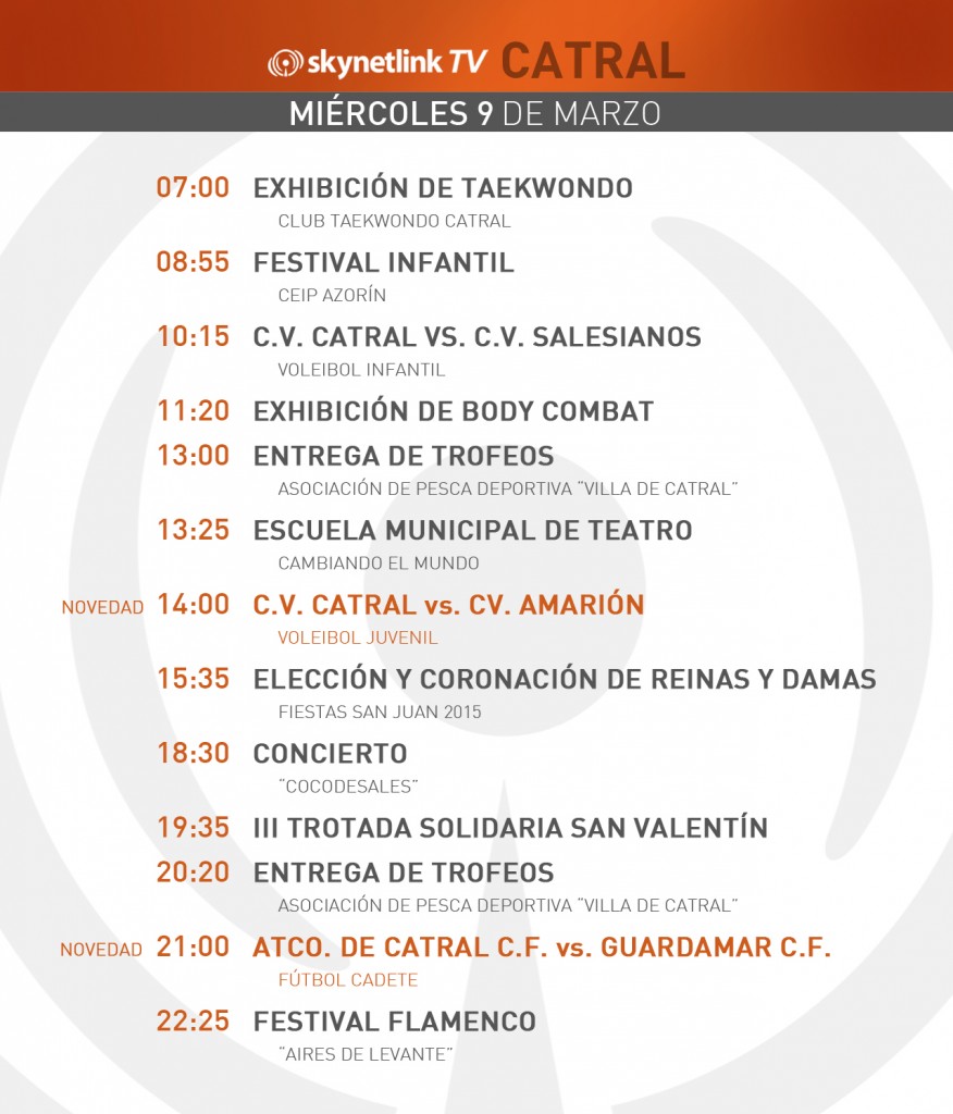 09-03-2016 Programación Catral miercoles