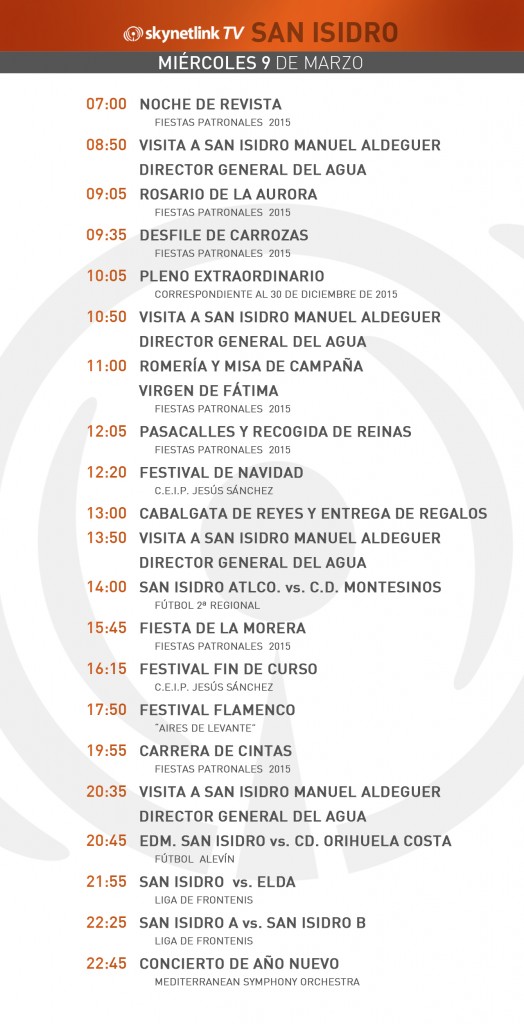 09-03-2016 Programación San Isidro miércoles