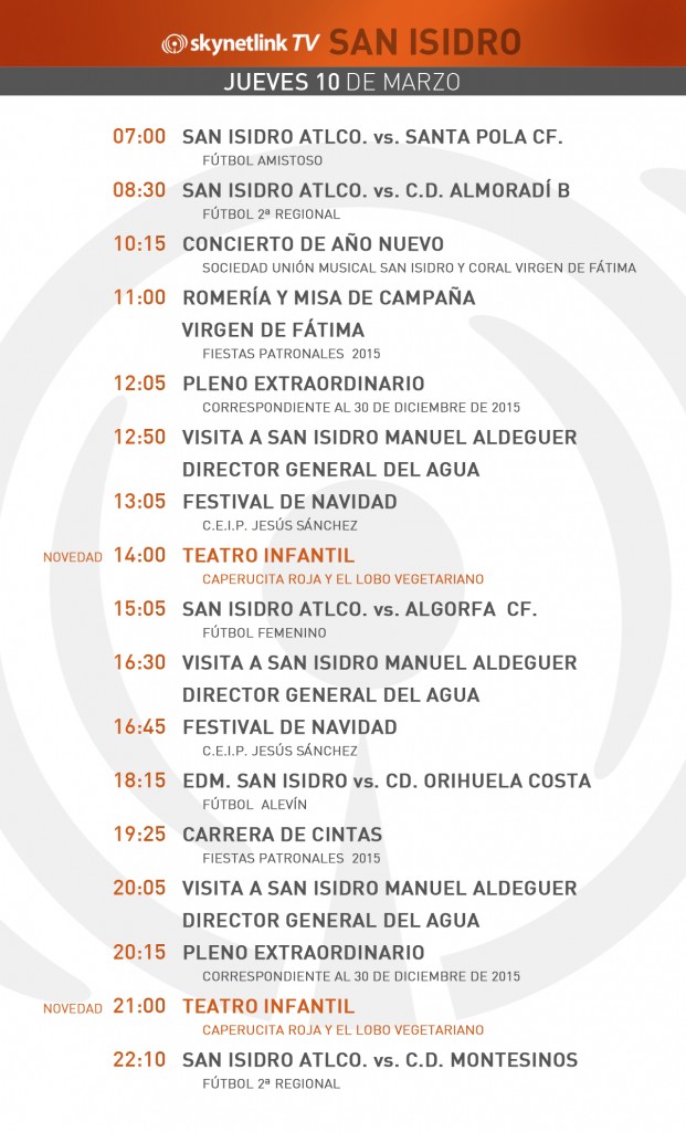 10-03-2016 Programación San Isidro jueves