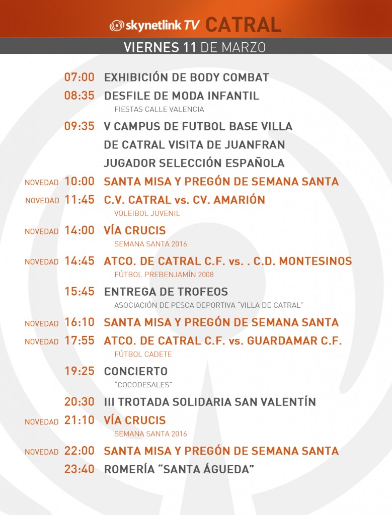 11-03-2016 Programación Catral viernes