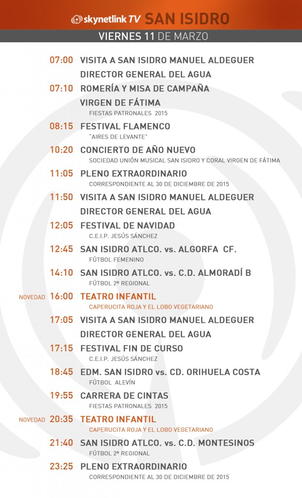 11-03-2016 Programación San Isidro viernes