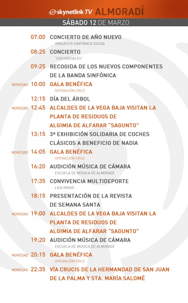 12-03-2016 Programación Almoradí sabado