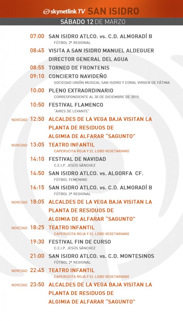 12-03-2016 Programación San Isidro sábado