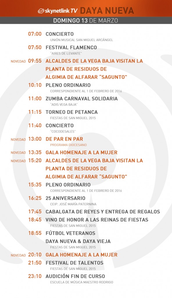 13-03-2016 Programación Daya Nueva domingo