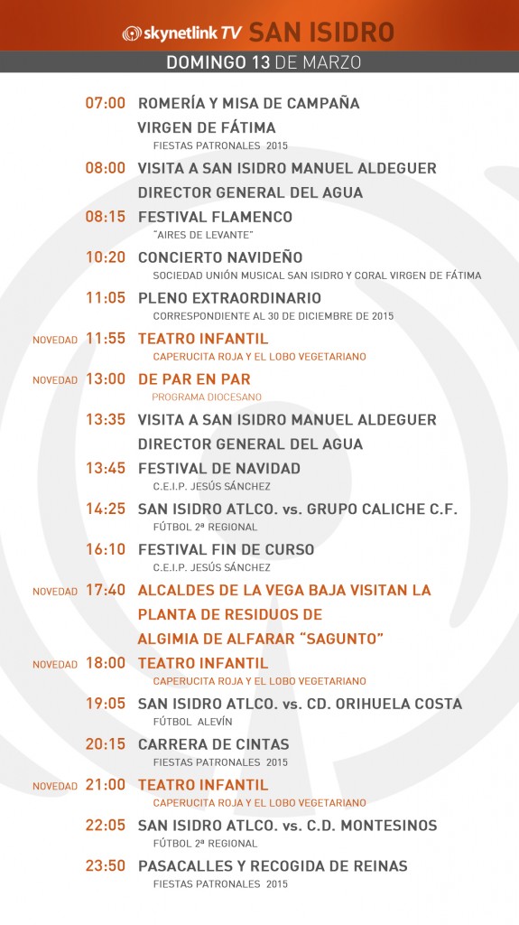 13-03-2016 Programación San Isidro domingo