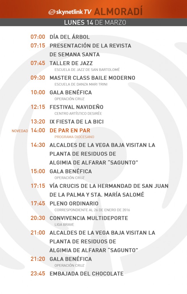 14-03-2016 Programación Almoradí lunes