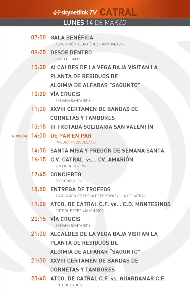 14-03-2016 Programación Catral lunes