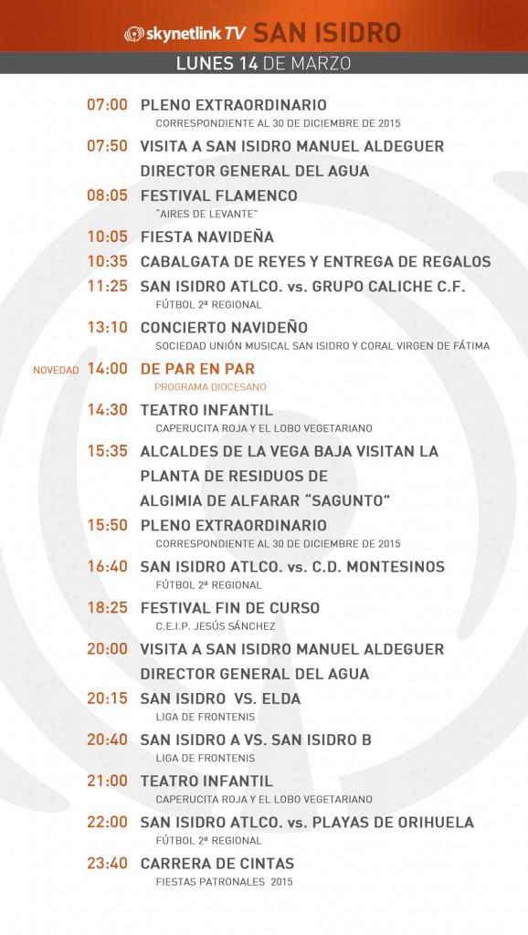 14-03-2016 Programación San Isidro lunes