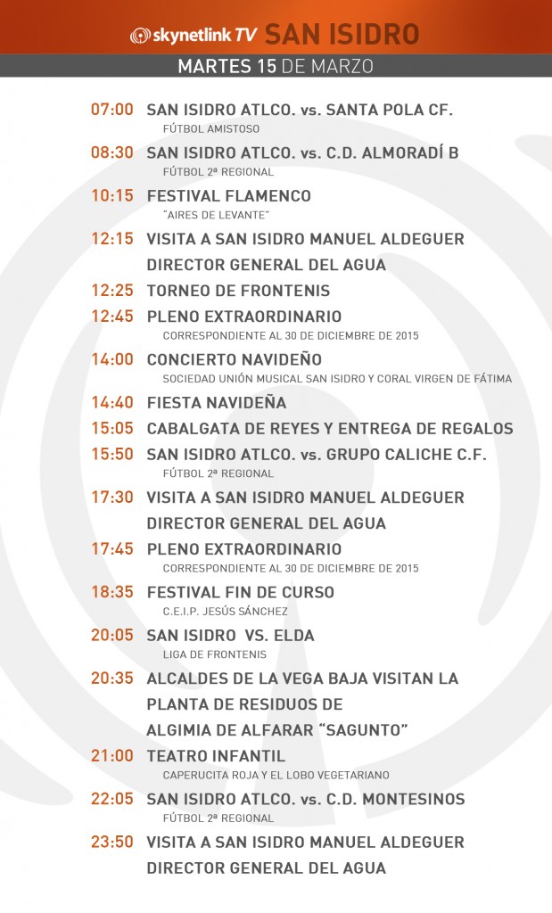 15-03-2016 Programación San Isidro martes