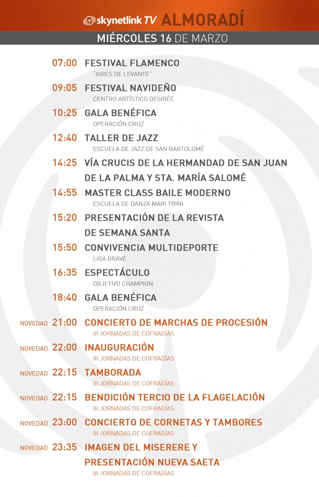 16-03-2016 Programación Almoradí miércoles