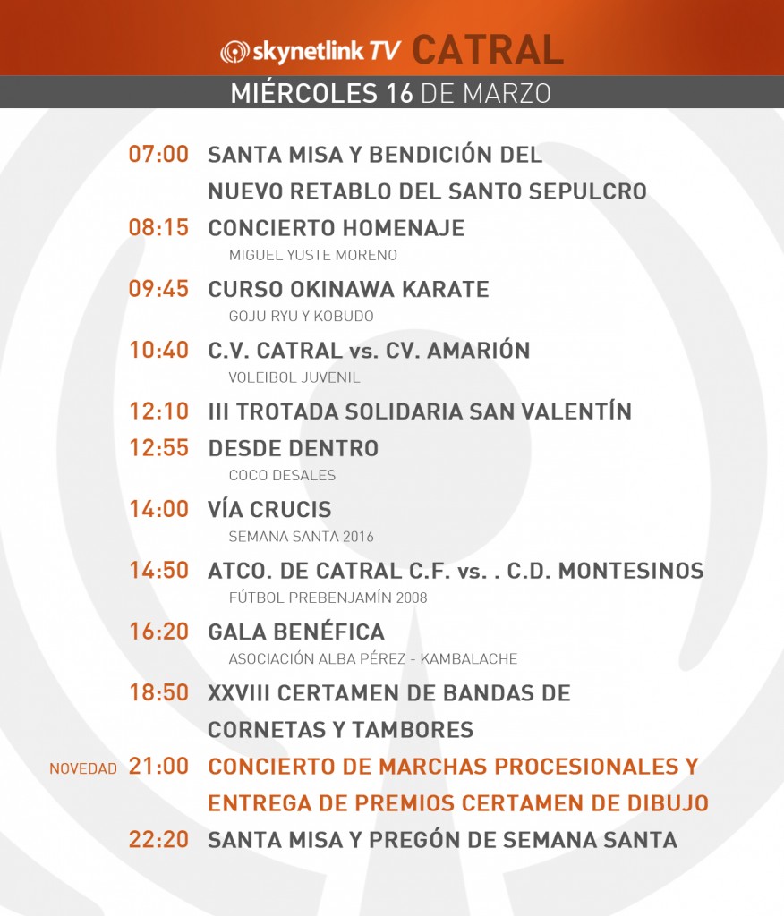 16-03-2016 Programación Catral miércoles