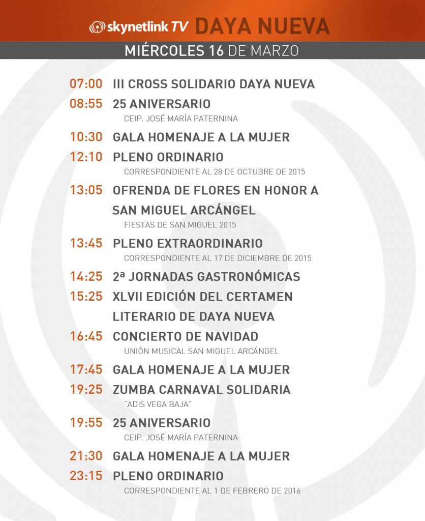 16-03-2016 Programación Daya Nueva miércoles