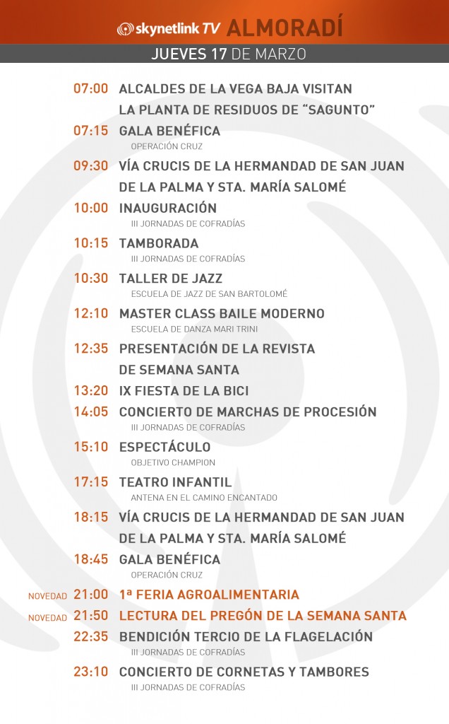 17-03-2016 Programación Almoradí jueves