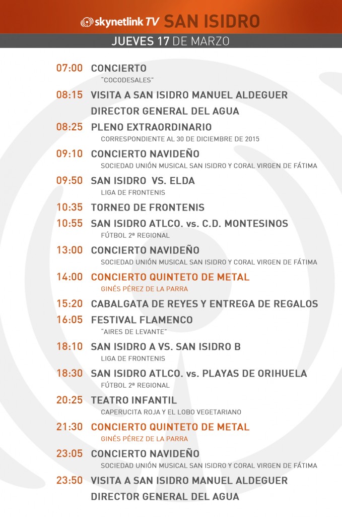 17-03-2016 Programación San Isidro jueves