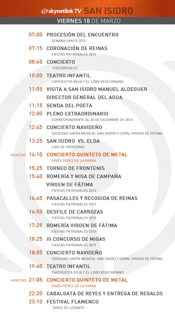 18-03-2016 Programación San Isidro viernes