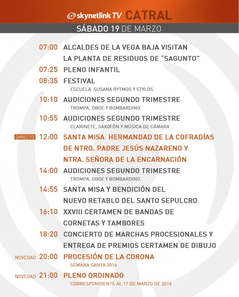 19-03-2016 Programación Catral sábado