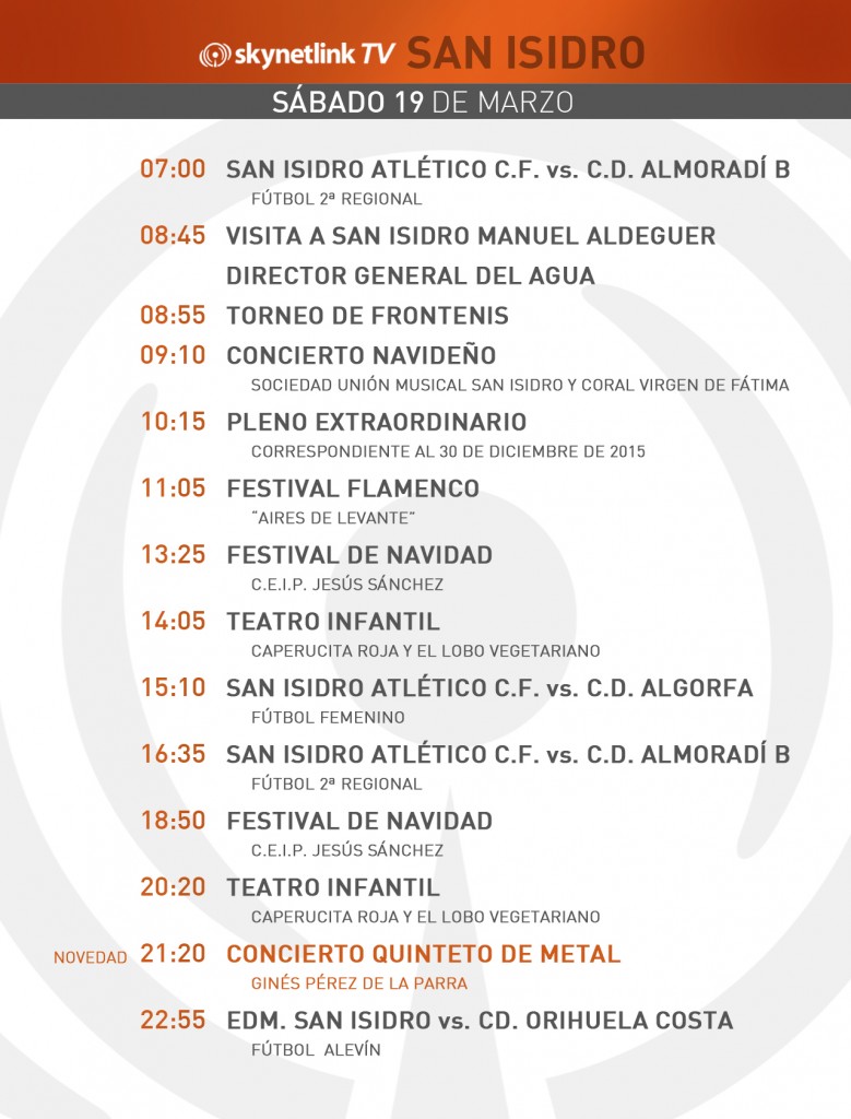 19-03-2016 Programación San Isidro sábado