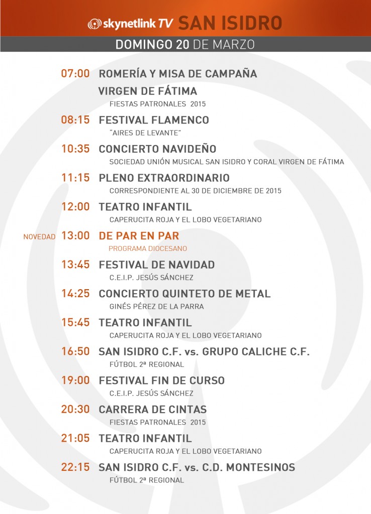 20-03-2016 Programación San Isidro domingo