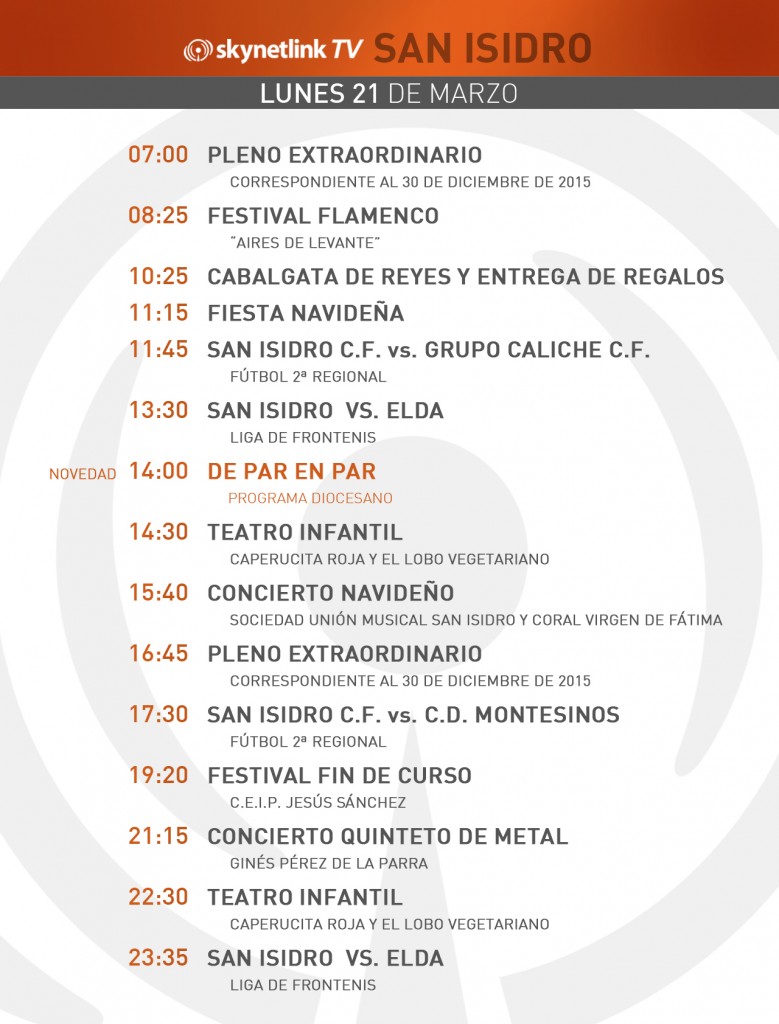 21-03-2016 Programación San Isidro lunes