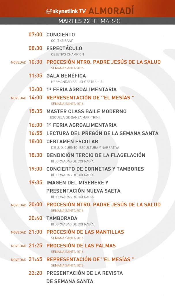 22-03-2016 Programación Almoradí martes