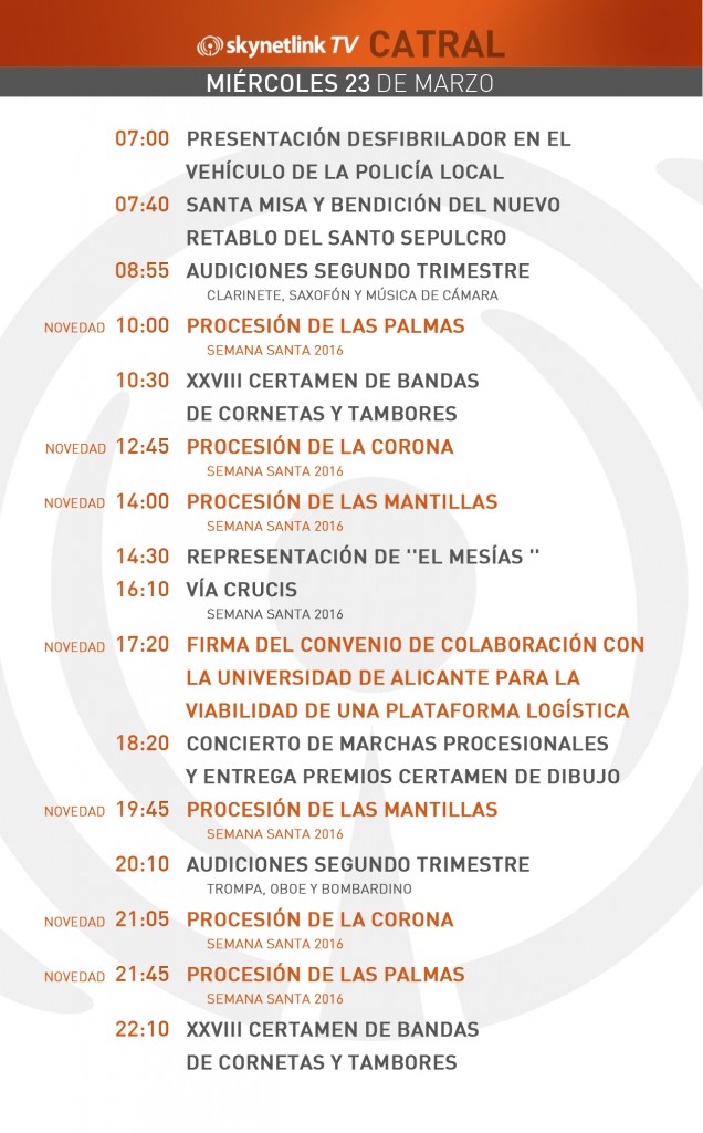 22-03-2016 Programación Catral miércoles