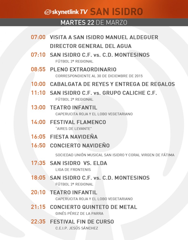 22-03-2016 Programación San Isidro martes