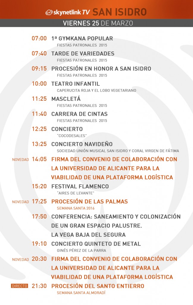 25-03-2016 Programación San Isidro viernes