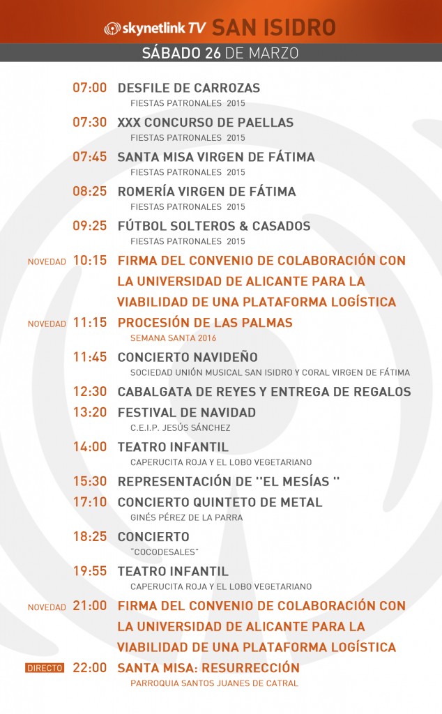 26-03-2016 Programación San Isidro sábado