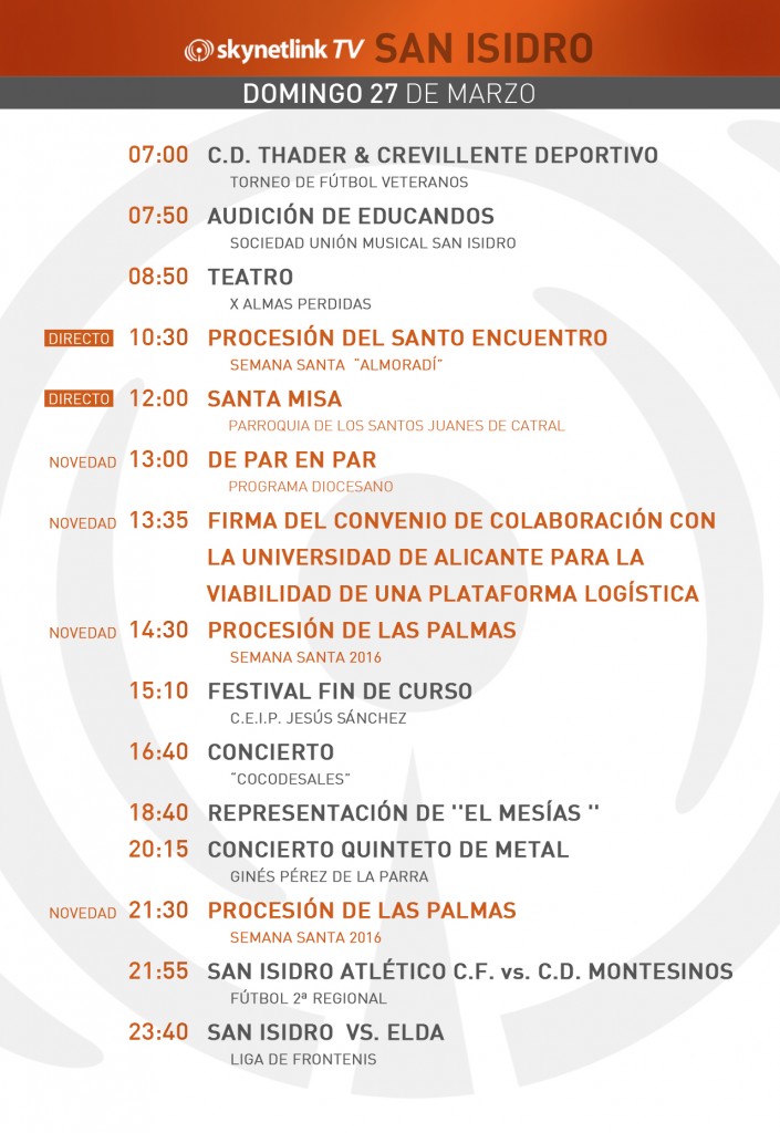 27-03-2016 Programación San Isidro domingo