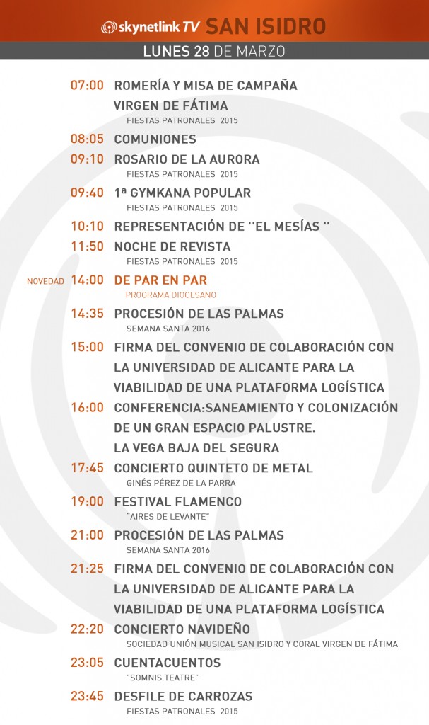 28-03-2016 Programación San Isidro lunes